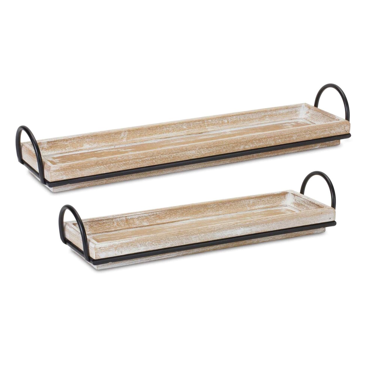 Melrose Rectangular Wooden Trays with Handle - 20.5" - Set of 2